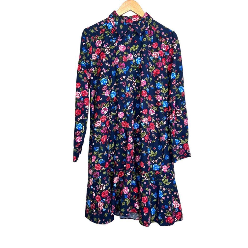 Duffield Lane Iris Shirt Dress Ruffle Hem in Navy Blue 100% Cotton Women's Large - Picture 3 of 16